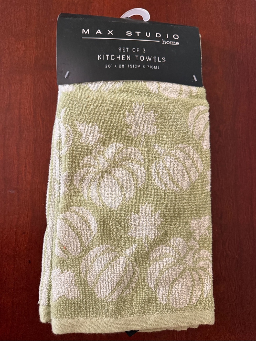 Max Studio Home Fall Kitchen Towels Set of 3 Sage Green White Pumpkin 20x28 NWT